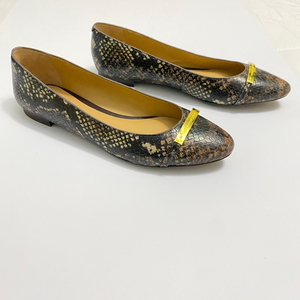 Lauren Ralph Lauren Preppy Snakeskin Flats Womens 9.5 Brown Pointed Toe Logo - Picture 4 of 8